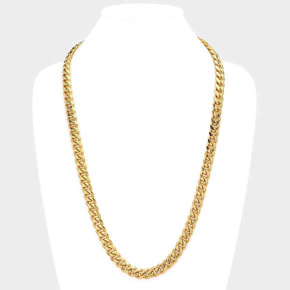18K Gold Dipped Stainless Steel Cuban Chain Necklace - Picture 1 of 4